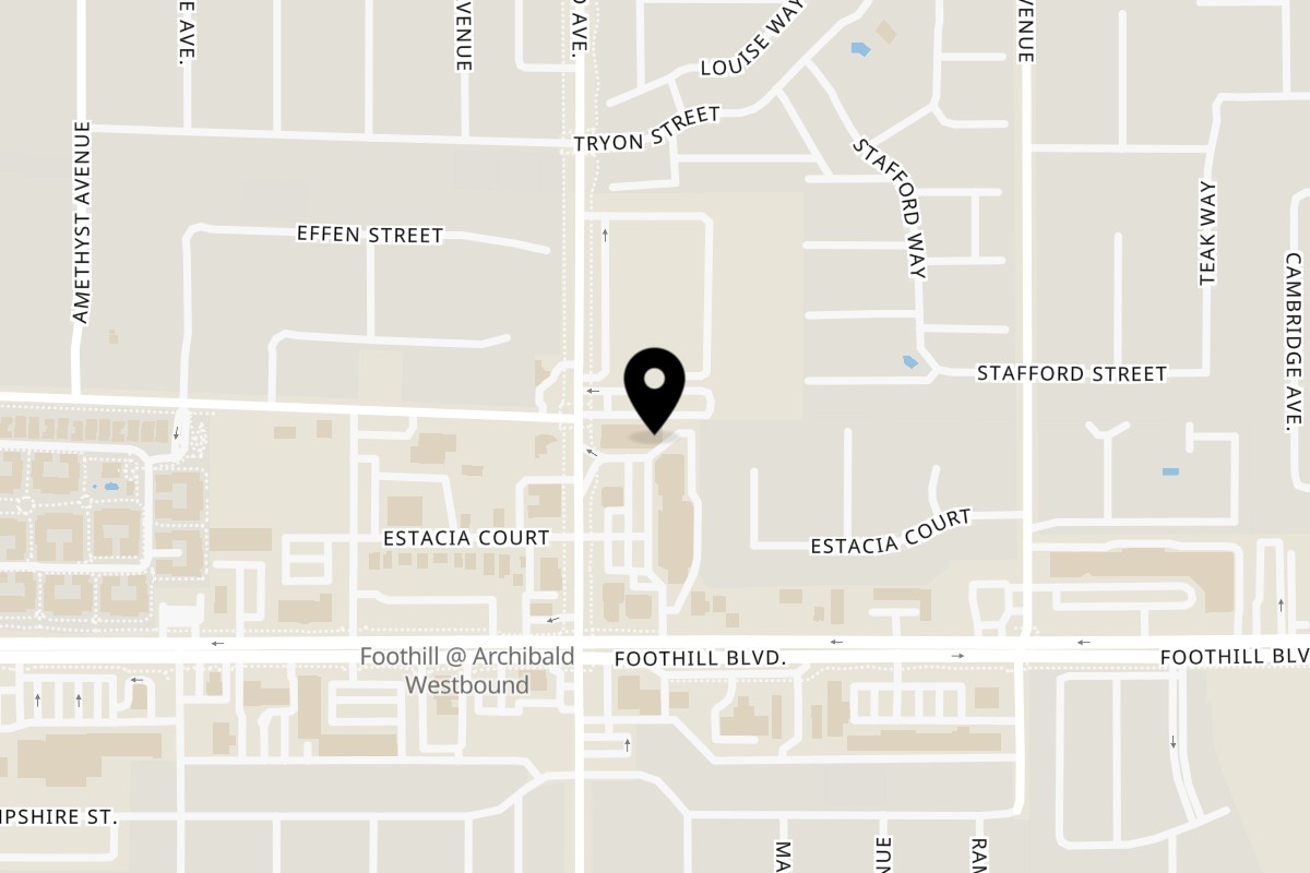 Map showing the location of Madres Brunch Rancho Cucamonga on 8015 Archibald Ave in Rancho Cucamonga